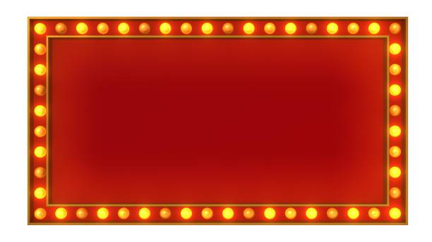 istock Red marquee gold light board sign retro on white background. 3d rendering 1263654894