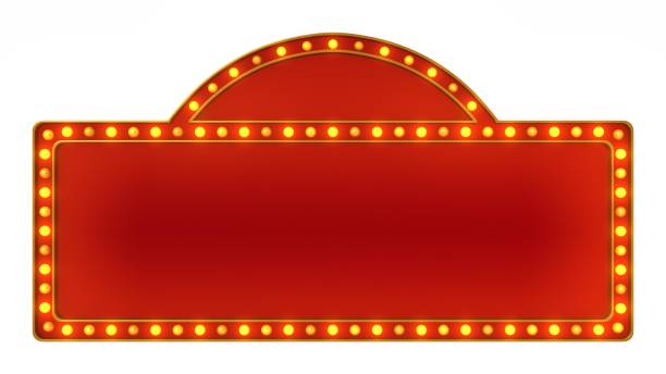 istock Red marquee gold light board sign retro on white background. 3d rendering 1263654902