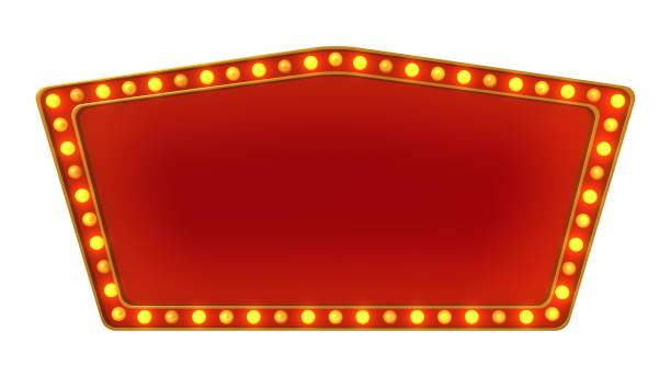 istock Red marquee gold light board sign retro on white background. 3d rendering 1263654907