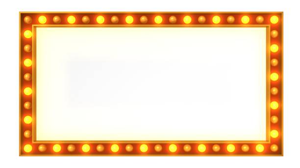 istock Red marquee gold light board sign retro on white background. 3d rendering 1263654916