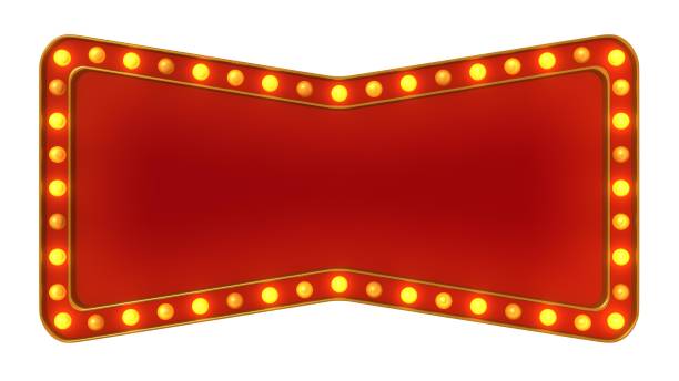 istock Red marquee gold light board sign retro on white background. 3d rendering 1263654918