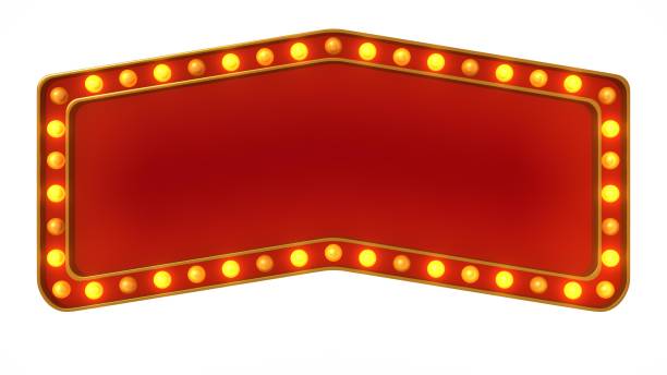 istock Red marquee gold light board sign retro on white background. 3d rendering 1263654921