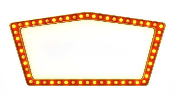 istock Red marquee gold light board sign retro on white background. 3d rendering 1263654924