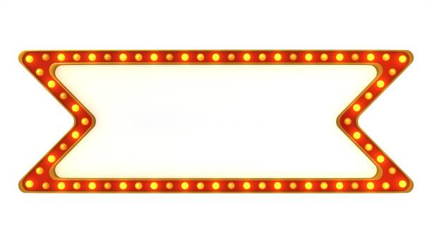 istock Red marquee gold light board sign retro on white background. 3d rendering 1263654958