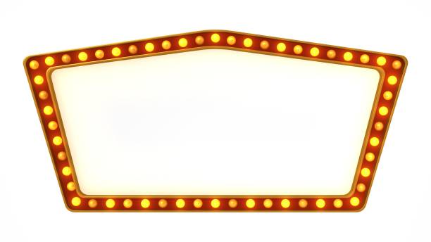 istock Red marquee gold light board sign retro on white background. 3d rendering 1263654985