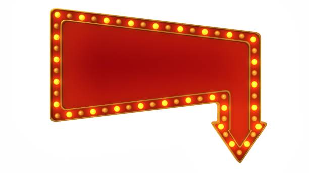 istock Red marquee gold light board sign retro on white background. 3d rendering 1263655008