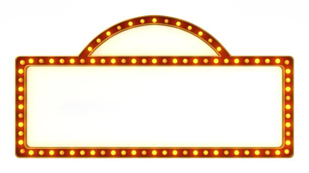 istock Red marquee gold light board sign retro on white background. 3d rendering 1263655027