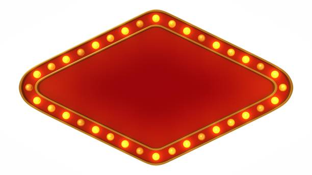 istock Red marquee gold light board sign retro on white background. 3d rendering 1263655052