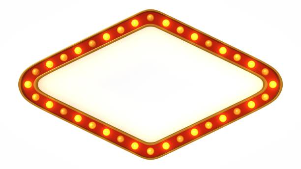 istock Red marquee gold light board sign retro on white background. 3d rendering 1263655054