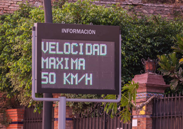 istock Sign in Spanish indicating that maximum velocity is 50 km per hour 1263656757