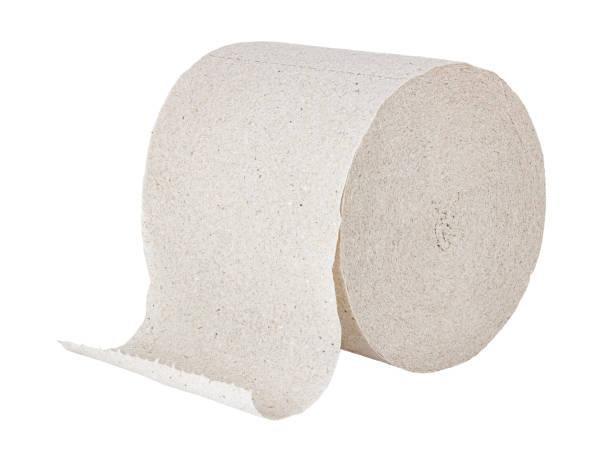 istock Cheap grey toilet paper in roll isolated on white background 1263658438
