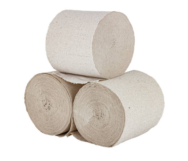 istock Three rolls of grey toilet paper isolated on white background 1263658446
