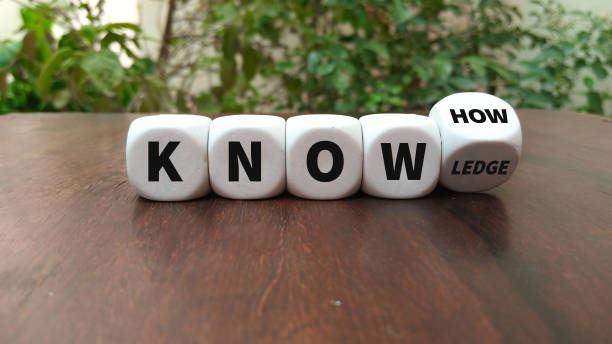 To have know-how or to have knowledge Hand turns a dice and changes the word know-how to knowledge
