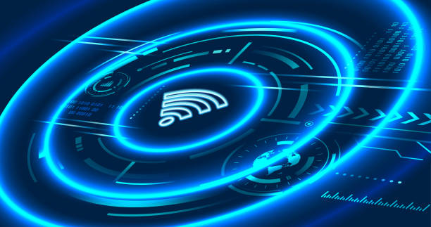 istock Communication technology in futuristic concept, WIFI sign icon, wireless and high speed internet with abstract blue background. 1263665121