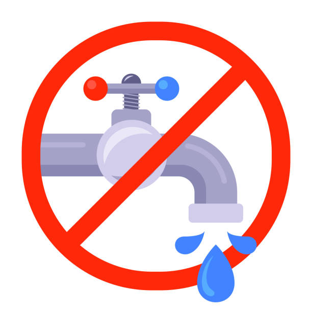 wody niezdatnej do pitnej w przekreślonym czerwonym kółku. zepsuty kran wody - leaking faucet water scarcity stock illustrations