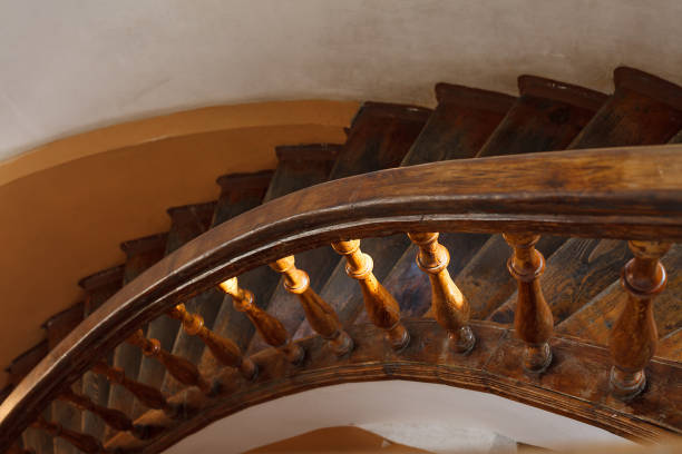 istock Antique wooden staircase with selective focus. Vintage interior 1263668370