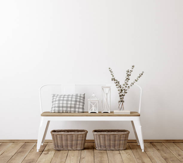istock Farmhouse dining room interior, wall mockup 1263670203