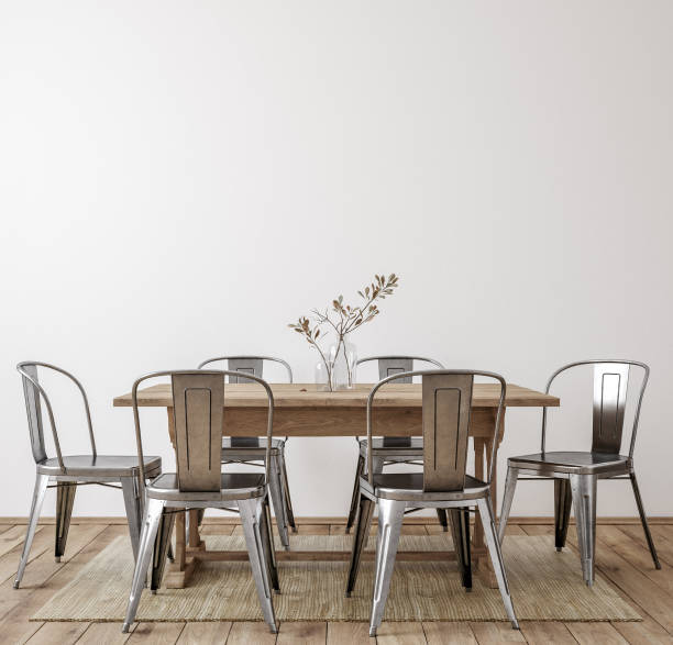 istock Farmhouse dining room interior, wall mockup 1263670205