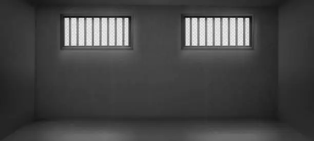 Vector illustration of Prison cell with barred windows, jail interior