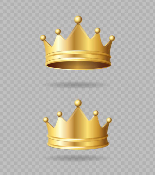 Realistic Detailed 3d Golden Crown Set. Vector Realistic Detailed 3d Golden Crown Set on a Transparent Background Symbol of Power. Vector illustration of Crowns king royal person stock illustrations