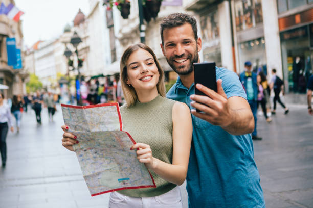 istock Couple tourists taking a selfie 1263677556