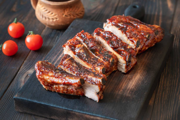 Grilled pork ribs Barbecue pork spare ribs flat lay barbecue pork stock pictures, royalty-free photos & images