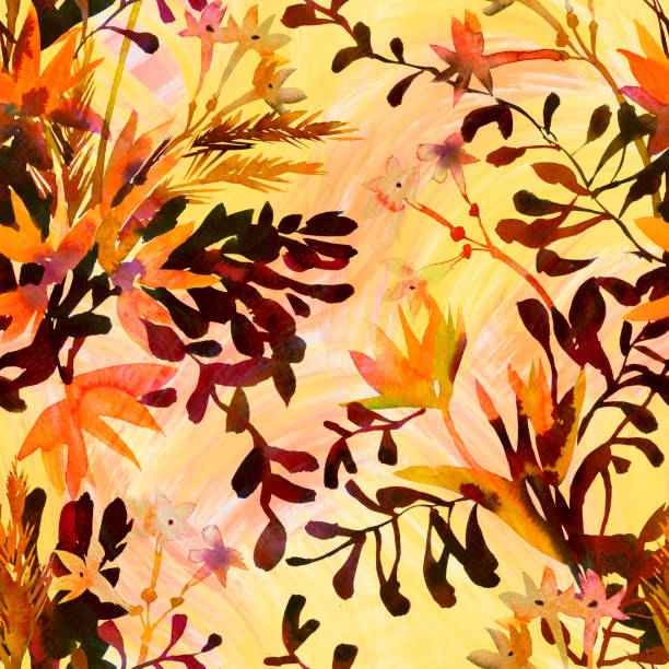 istock Watercolor wild flowers seamless pattern. Hand drawn floral bouquet with stems and foliage. Summer botanical ornament in vintage style. 1263682047