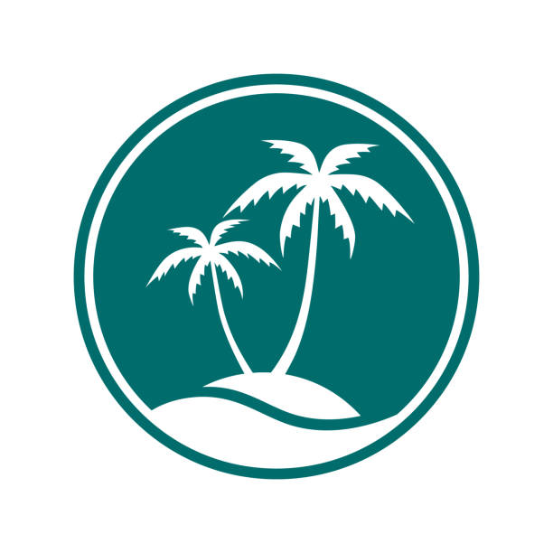 ilustrações de stock, clip art, desenhos animados e ícones de resort symbol - wave island palm tree sea