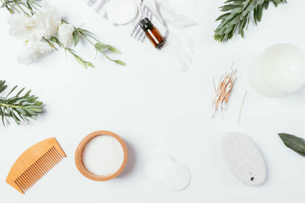 istock Flat lay frame composition of organic cosmetics 1263684833