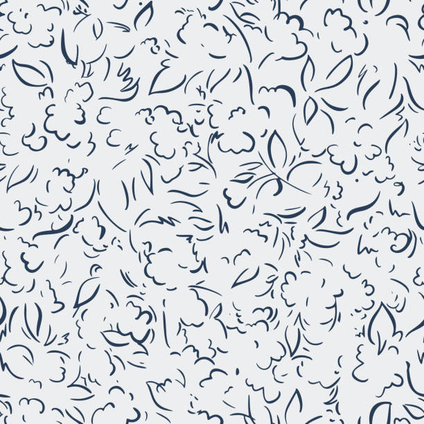 illustrations, cliparts, dessins animés et icônes de fond floral. motif sans couture fait de fleurs de contour de contour. les bordures de plantes sont courbes avec des feuilles ornées. illustration simple de nature. - creativity floral pattern pattern beautiful