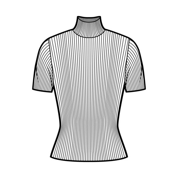 istock Turtleneck ribbed-knit sweater technical fashion illustration with short rib sleeves, close-fitting shape 1263685240