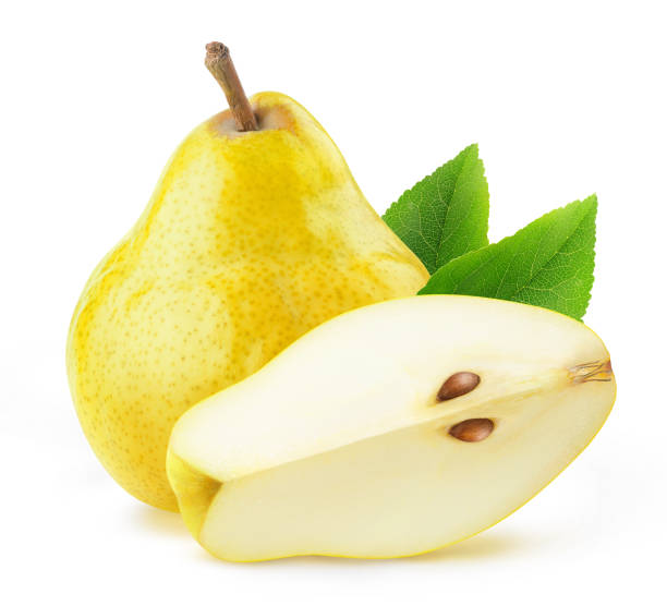 istock Whole yellow pear and a piece isolated on white background 1263688243