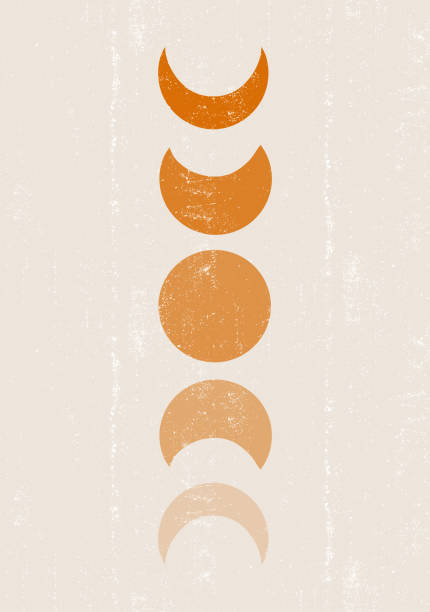 Background with Moon phases print boho minimalist printable wall art Background with Moon phases print boho minimalist printable wall art mid century abstract print bohemian art work, vector moon backgrounds stock illustrations