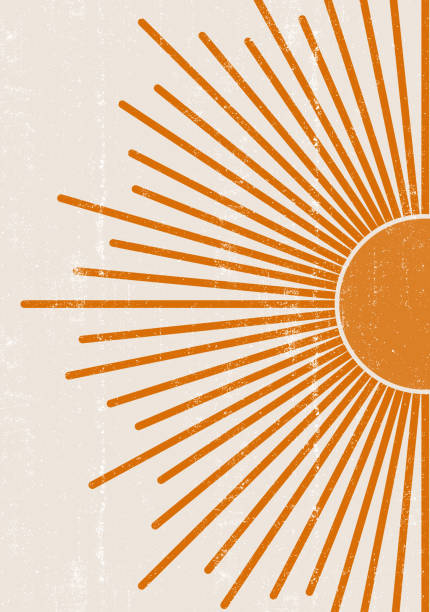 Orange Sun print boho minimalist printable wall art vector art illustration