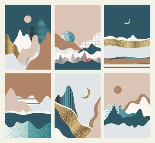 Vector illustration of Set of abstract landscapes. Vector illustration.