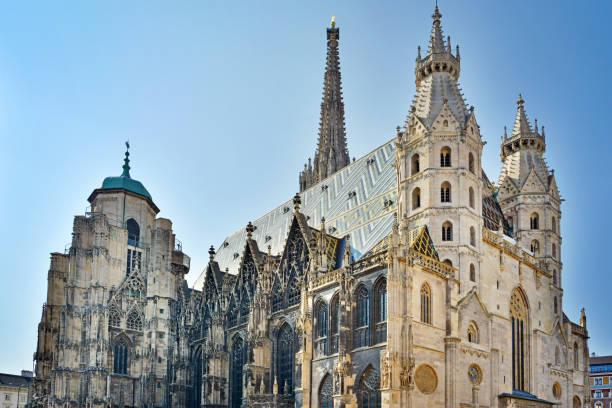 vista panoramica della famosa cattedrale di santo stefano a stephansplatz a vienna, austria - eagle tower foto e immagini stock