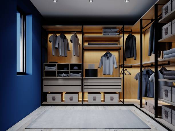 istock Wardrobe in the apartment with blue walls. 1263693117
