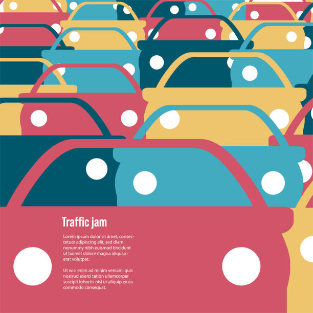 ilustraciones, imágenes clip art, dibujos animados e iconos de stock de muchos coches de diferentes colores. congestión vial. atascos. - traffic jam illustrations