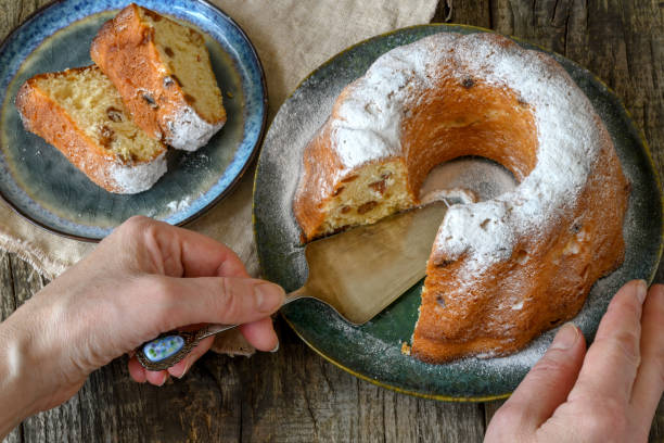 istock Round bundt cake sprinkled with powdered sugar. 1263700993
