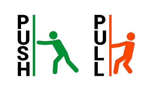 Push pull door sign. Vector push and pull icon sticker design concept.