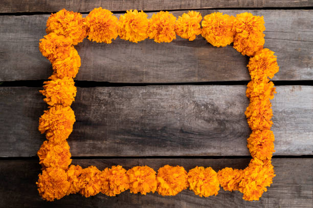 istock Composition with cempazuchitl flowers on rustic wooden table. 1263702335