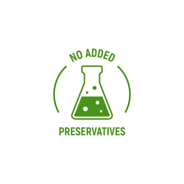 ilustrações de stock, clip art, desenhos animados e ícones de no added preservatives icon. chemical artificial free food. no additives vector symbol logo - food additive