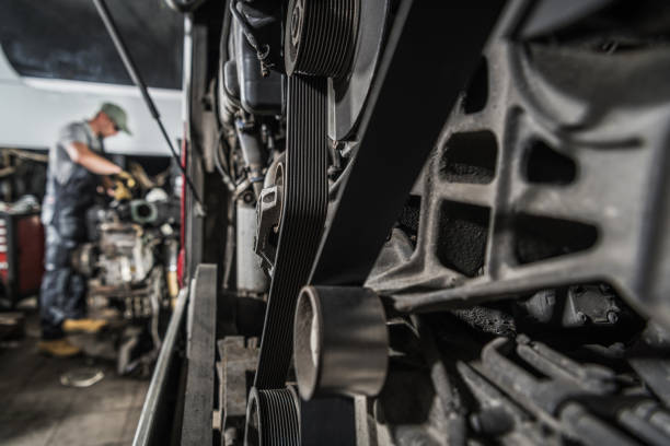 Automotive Industry Worker. Coach Buses Engines Repairing and Maintenance Service. Servicing Heavy Duty Diesel Engine Vehicles.