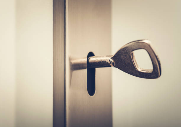 istock Residential Door Lock with Metal Key Inside 1263706818
