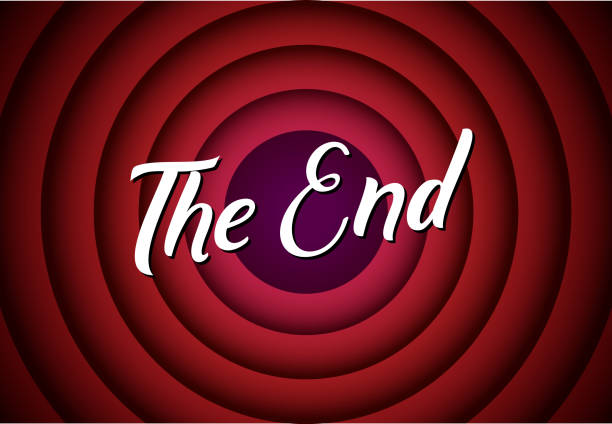 The end movie font comic poster circle. Cartoon film end poster logo background. The end movie font comic poster circle. Cartoon film end poster logo background hollywood stock illustrations