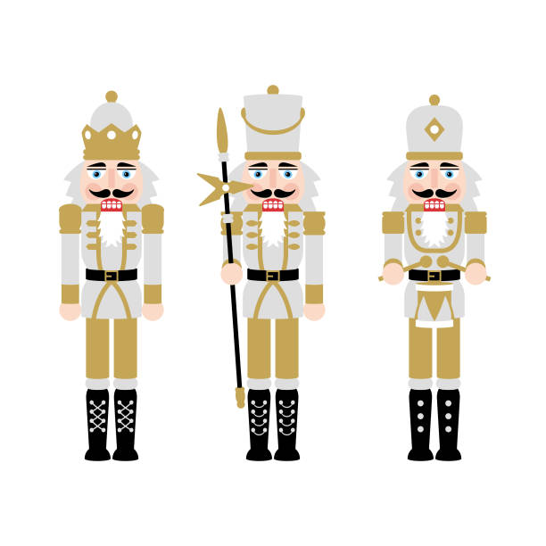 ilustrações, clipart, desenhos animados e ícones de figuras de quebra-nozes de natal - decorações de bonecas de brinquedo soldado - nutcracker