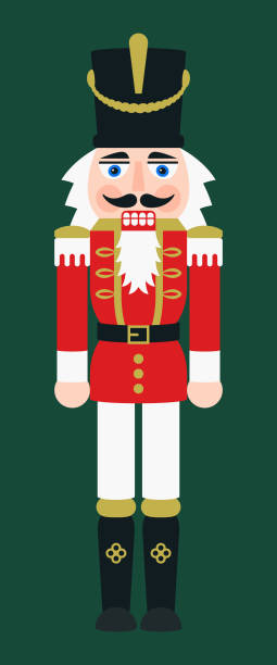 boże narodzenie dziadek do orzechów rysunek - toy soldier doll decoration - christmas gold green backgrounds stock illustrations