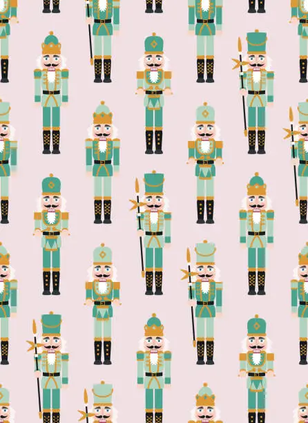 Vector illustration of Christmas Nutcracker Figures - Seamless Pattern with Toy Soldier Doll Decorations