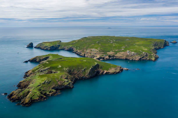 Aerial view of Skomer Island off the West Wales coast, UK
