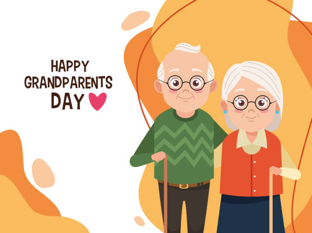 ilustrações de stock, clip art, desenhos animados e ícones de happy grandparents day card with old couple - grandparent